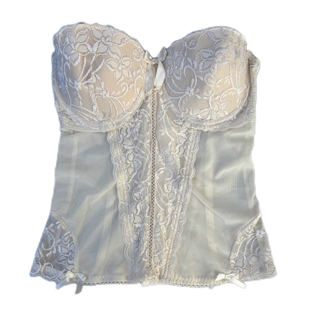 Vintage Black Fuchsia Secret Lace Floral Cream Lace Corset Bustier Lingerie Top